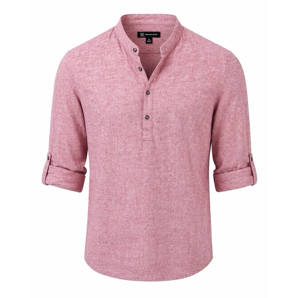 Men’s INC International Concepts Pink Linen Blend Henley Shirt – Size M